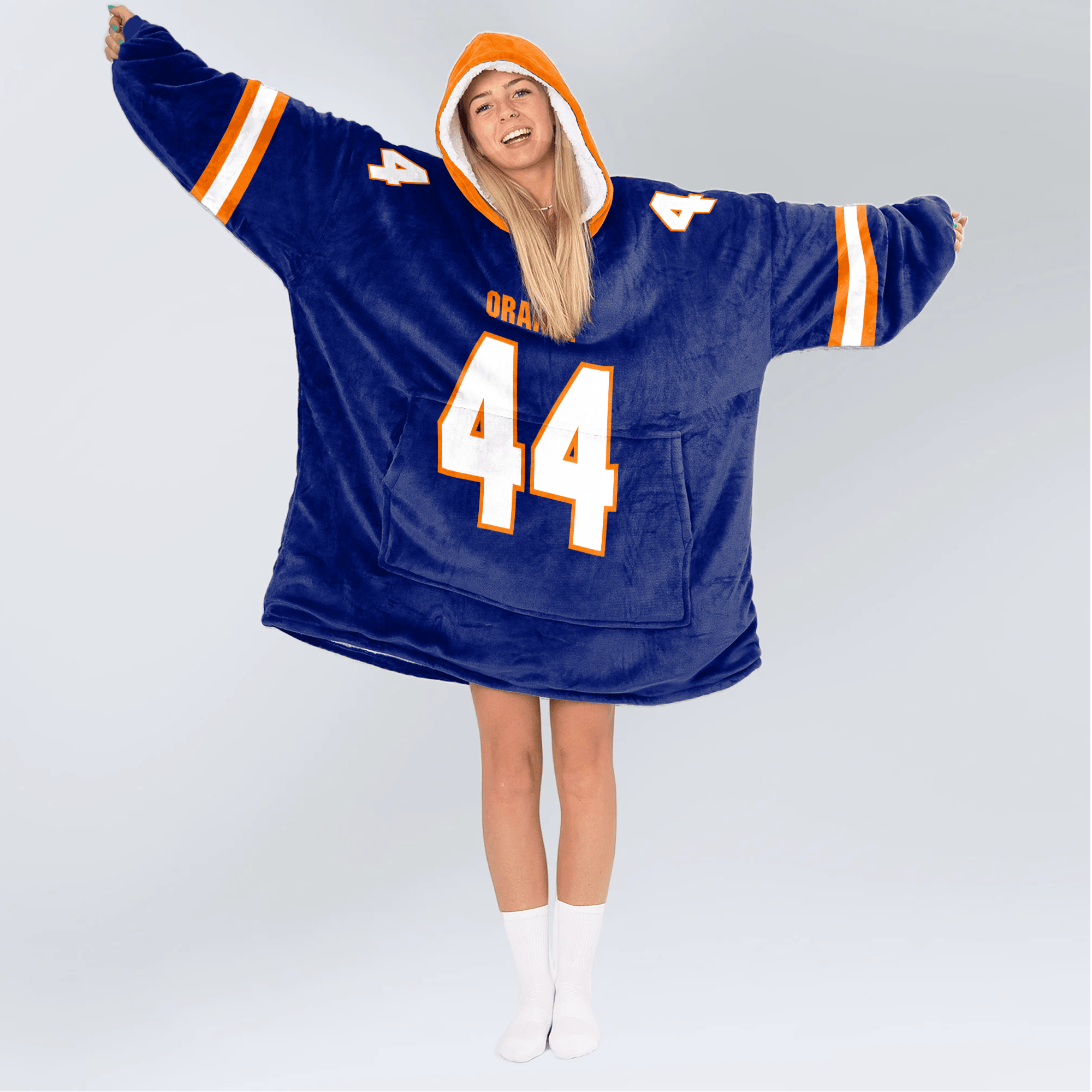 Adult #44 Navy Syracuse Football Unisex Blanket Hoodie