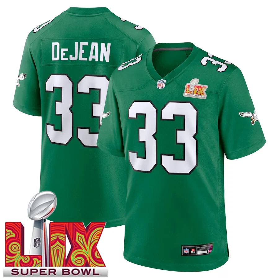 Men's #33 Cooper DeJean Kelly Green Super Bowl LIX 2nd Alternate Game Jersey