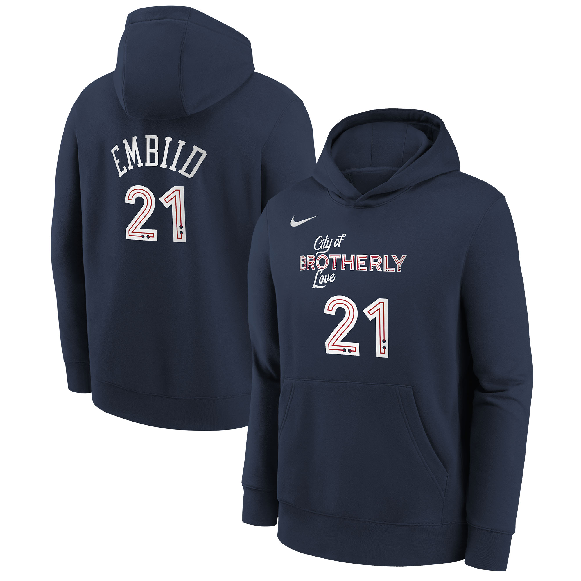 Youth Philadelphia 76ers Joel Embiid  Navy 2023/24 City Edition Name & Number Pullover Hoodie