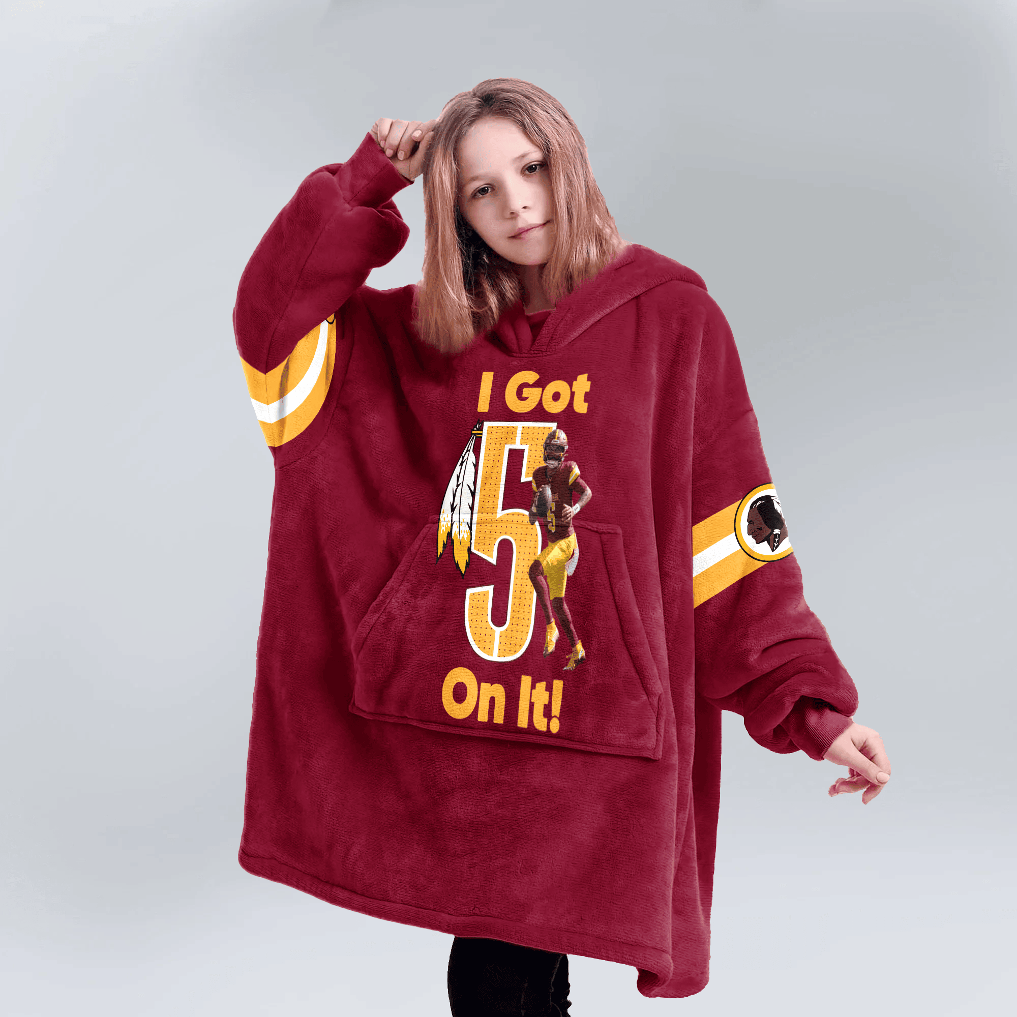 Kid 5 Washington Football Unisex Blanket Hoodie