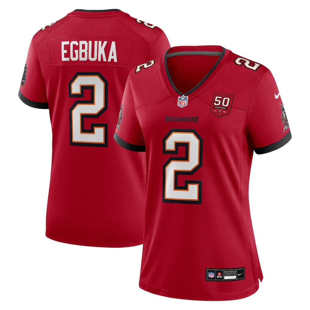 Emeka Egbuka #2 Tampa Bay Buccaneers Women's Team 50th Season Game Jersey - Red