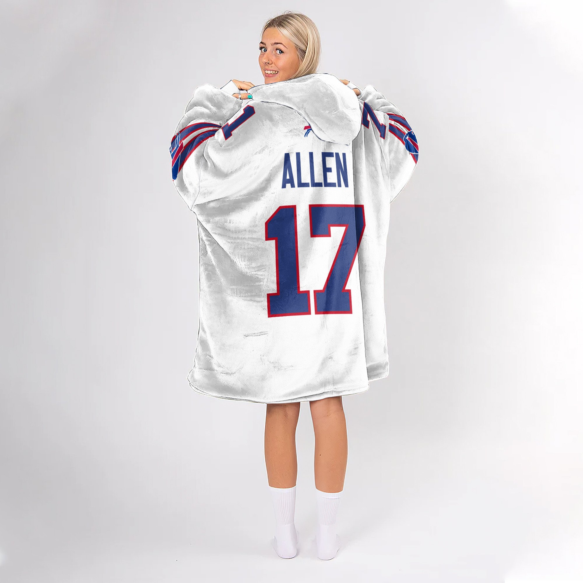 Adult 17 Buffalo Football Unisex Blanket Hoodie