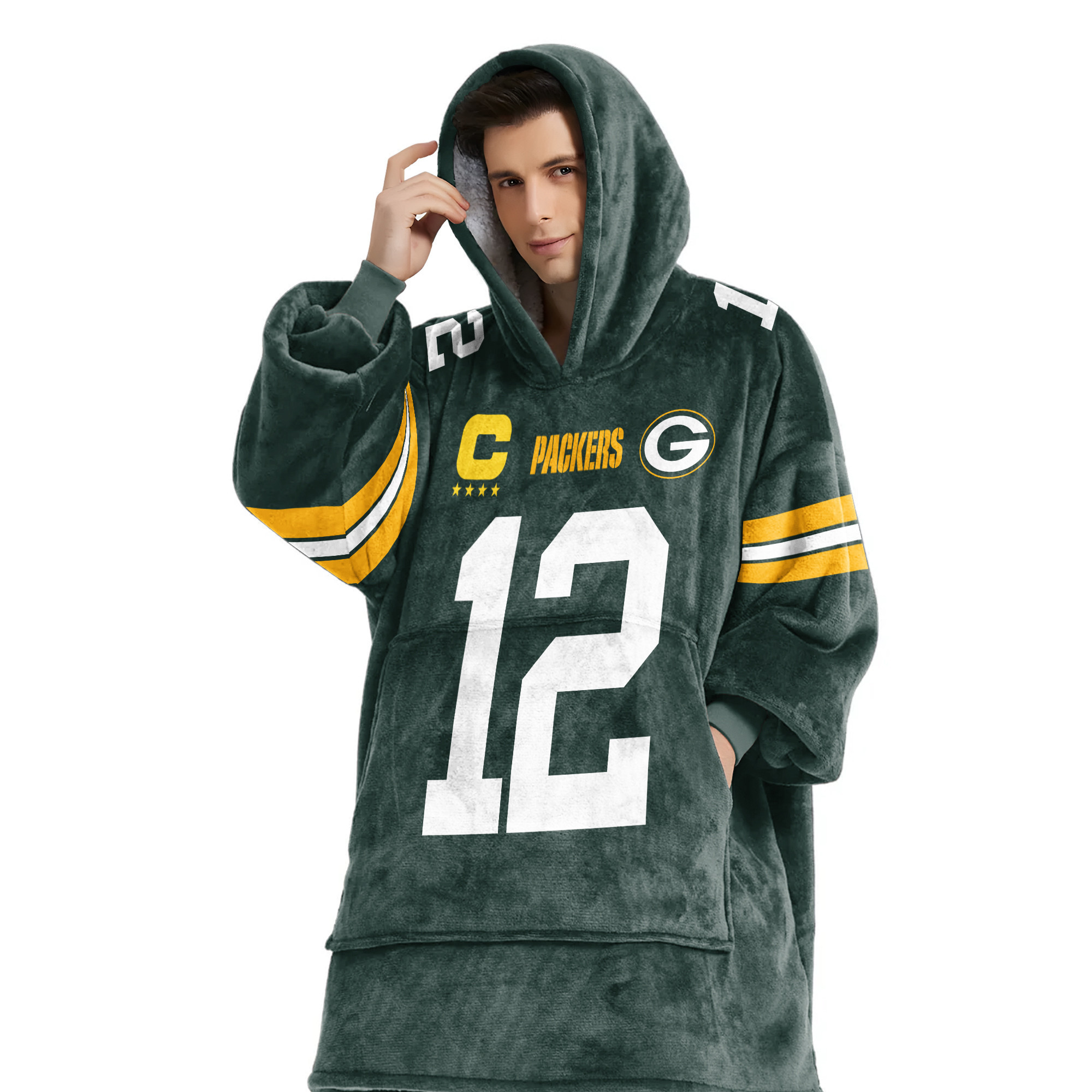 Adult Captain 12 Green Bay Football Unisex Blanket Hoodie