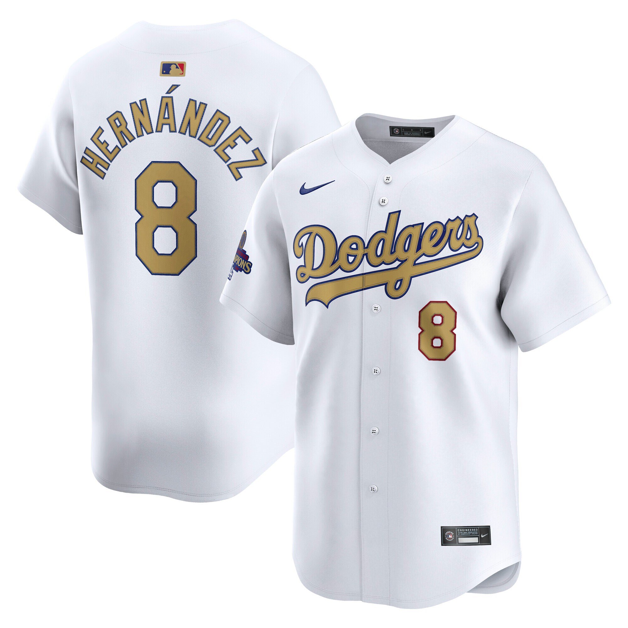 Men's #8 Enrique Hernandez Los Angeles Dodgers  2025 Gold Collection Limited White Jersey