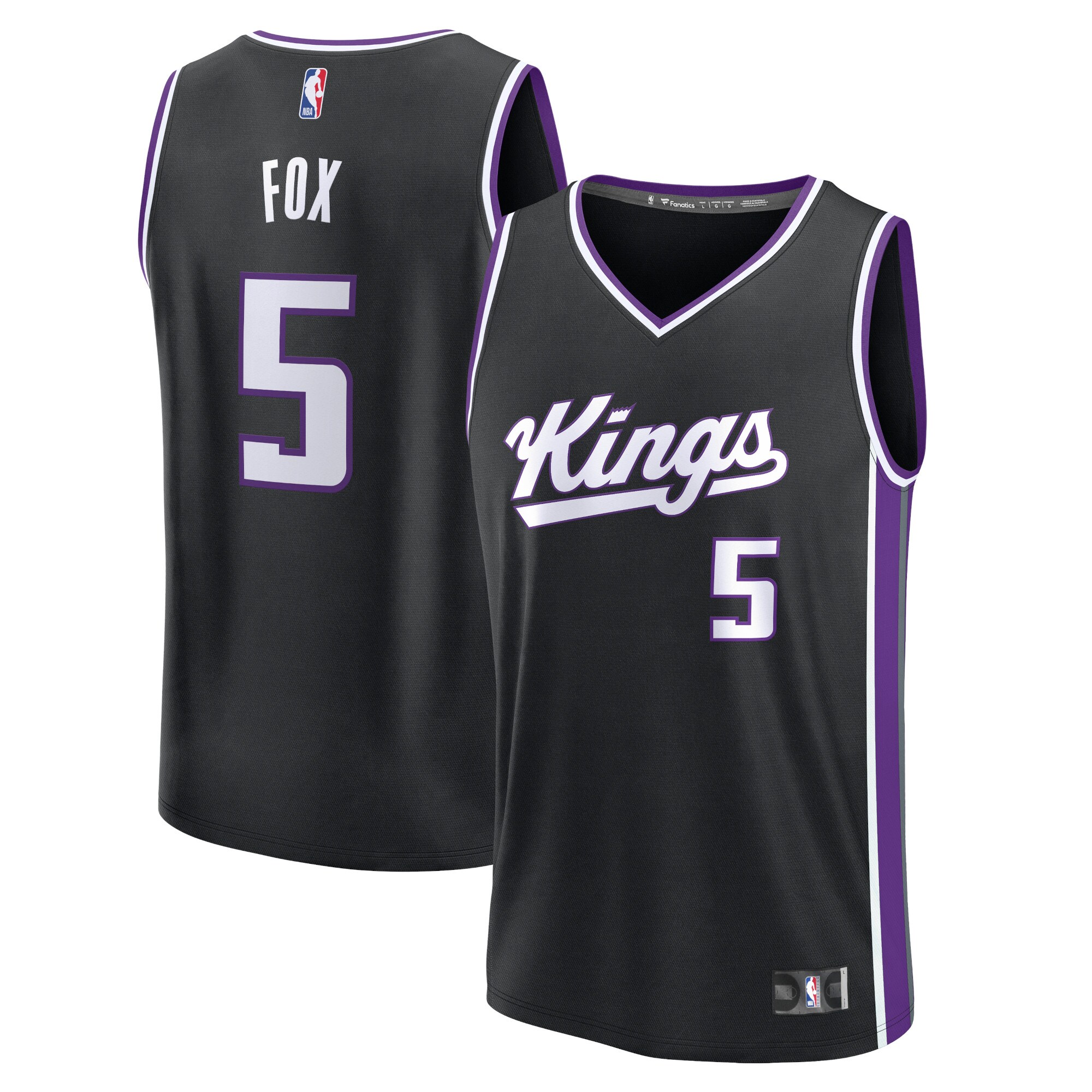 Men's Sacramento Kings De'Aaron Fox  Black 2023/24 Fast Break Replica Jersey - Icon Edition
