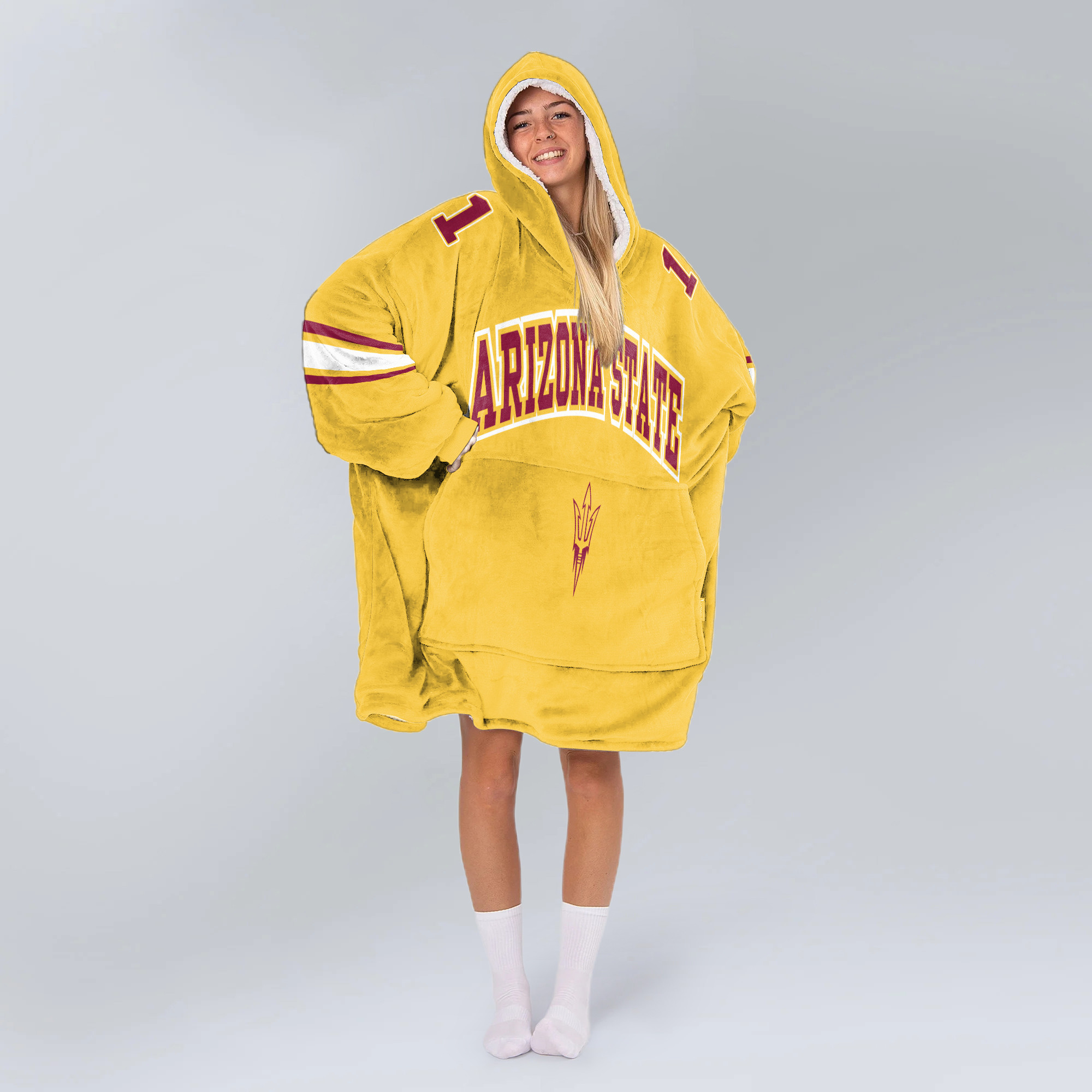 Adult #1 Arizona State Football Unisex Blanket Hoodie