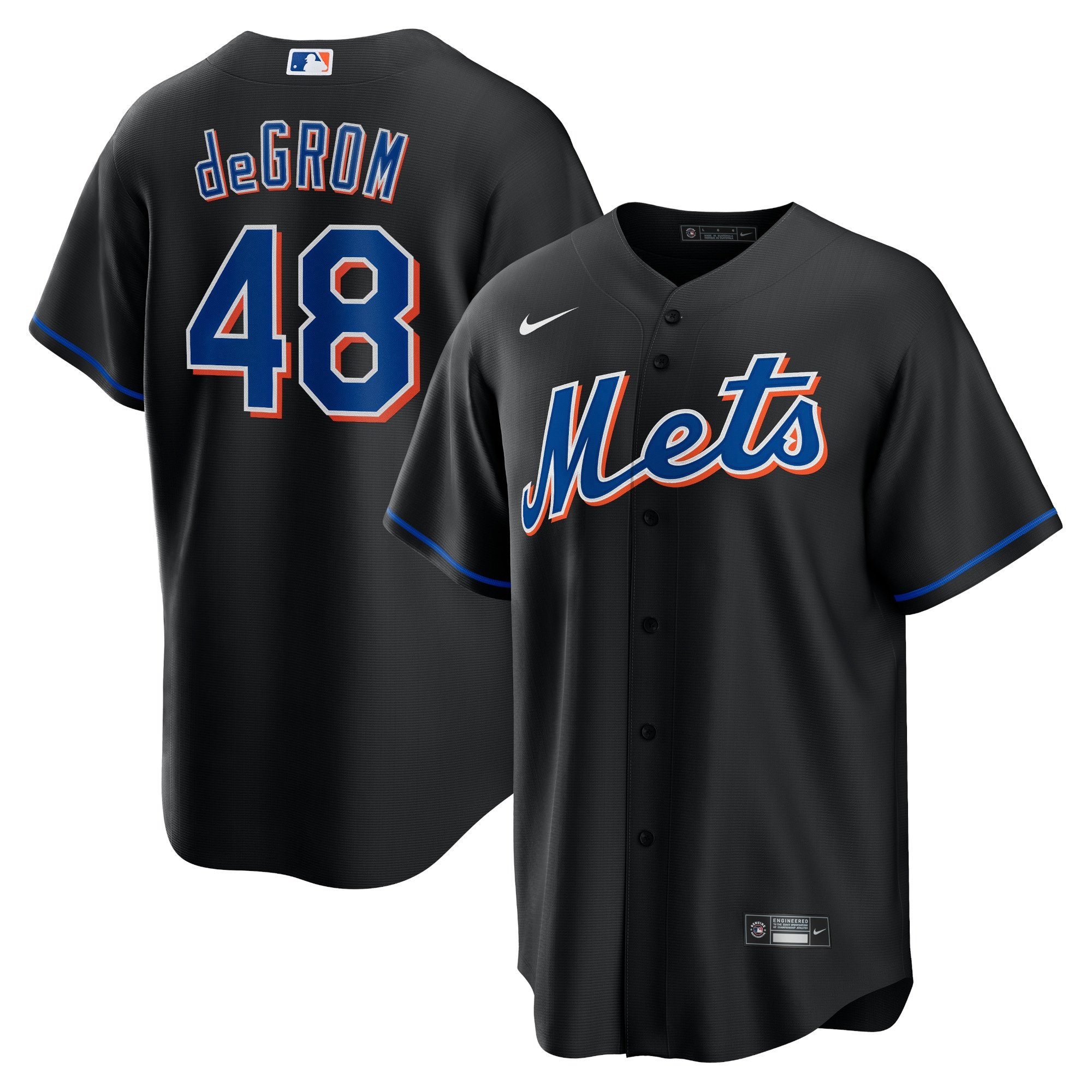 Men's New York Mets Jacob deGrom  Black 2022 Alternate Replica Player Jersey