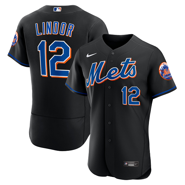 Men's New York Mets #12 Francisco Lindor  Black 2022 Alternate Player Jersey