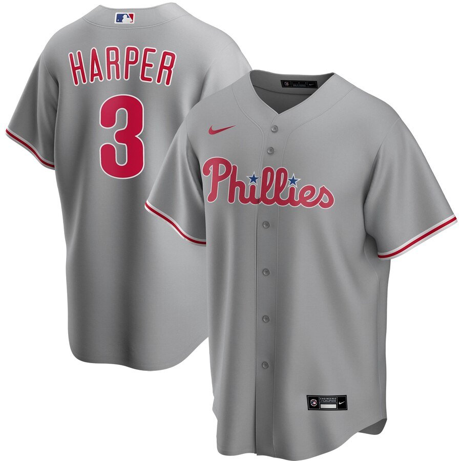 Men's  Philadelphia Phillies #3 Bryce Harper Gray Road 2020 MLB Jersey