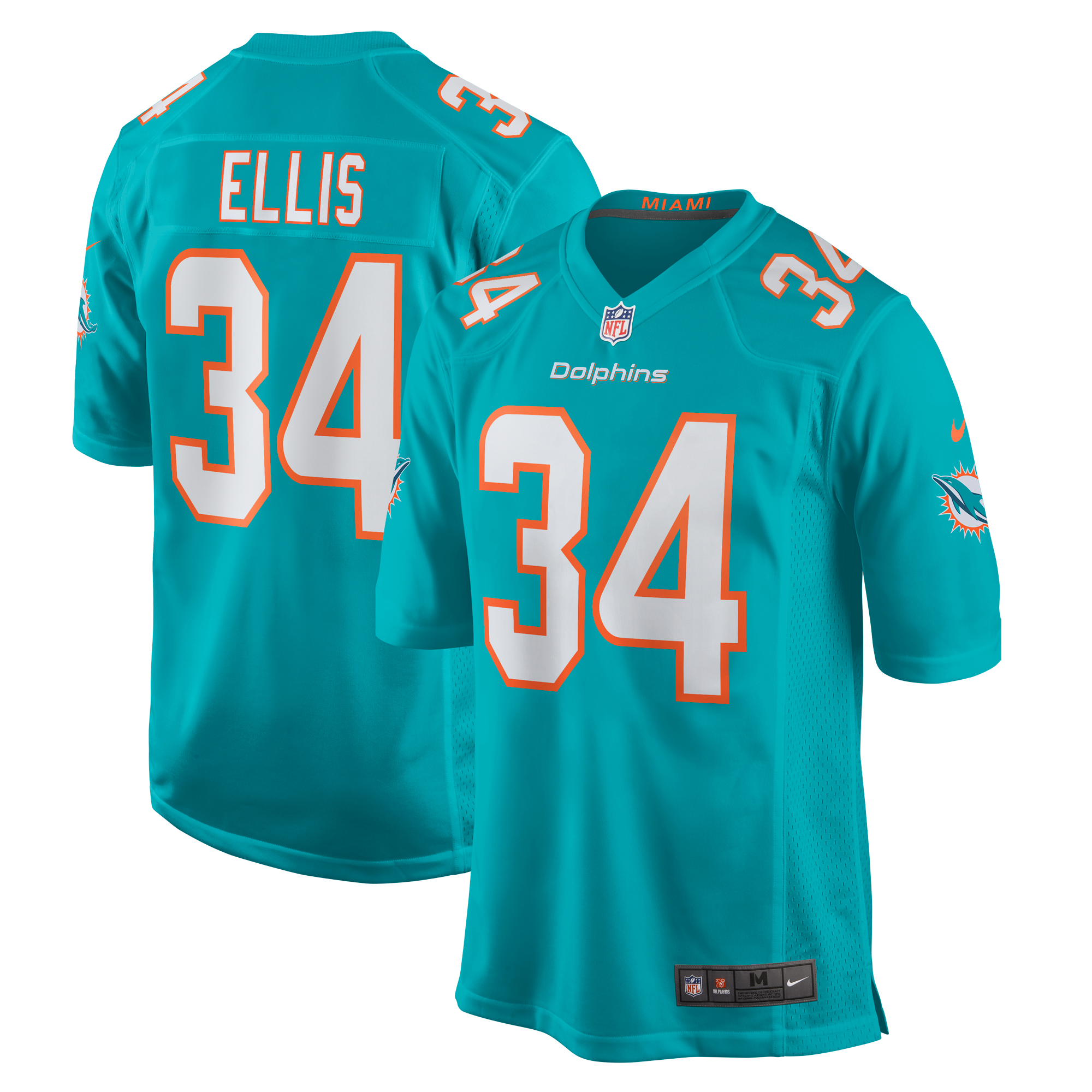 Tino Ellis Miami Dolphins Home Game Player Jersey - Aqua