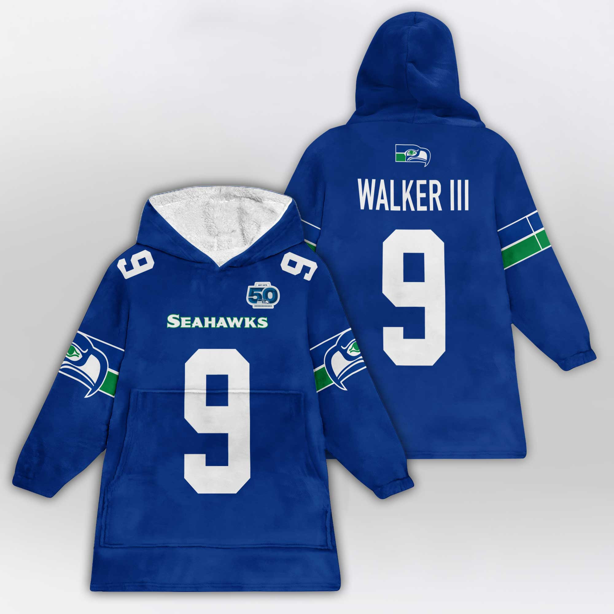 Adult 9 Seattle Football Unisex Blanket Hoodie