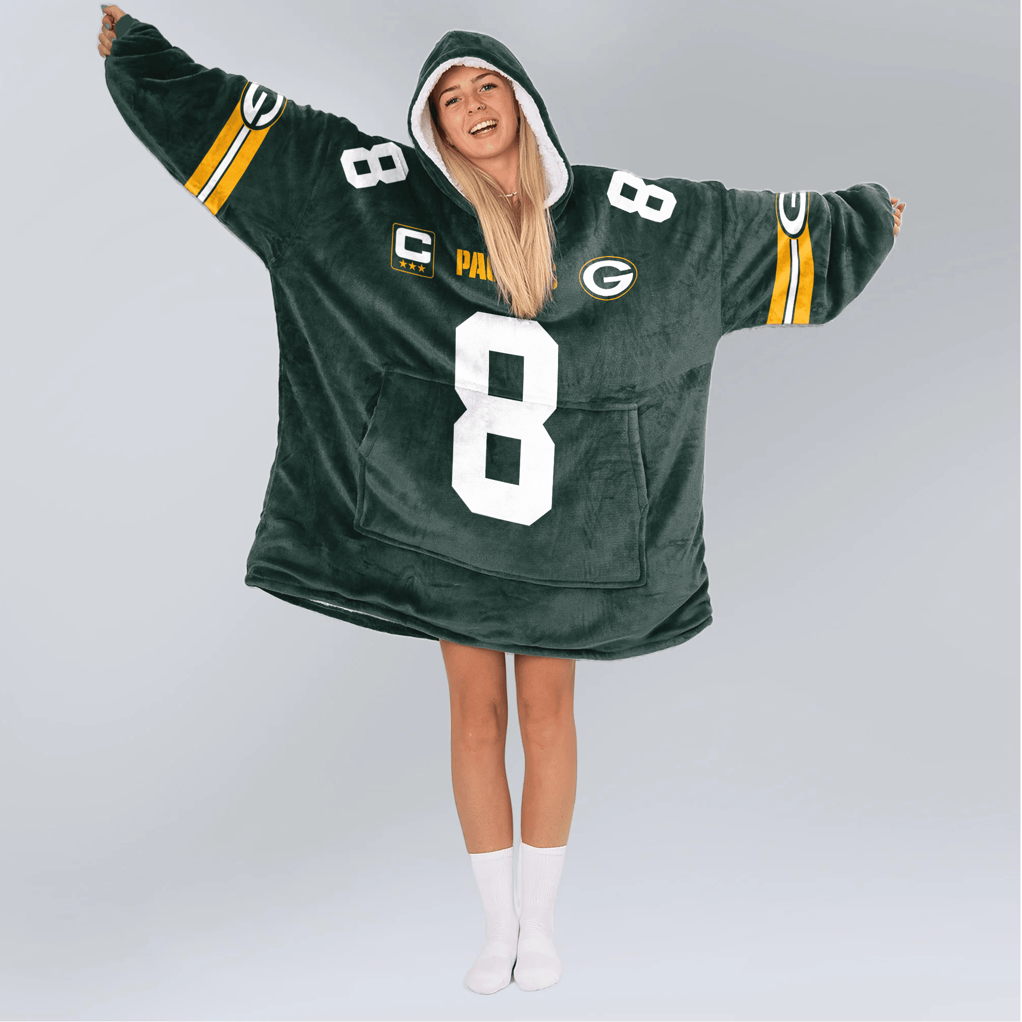 Adult J.J 8 Captain Green Bay Football Unisex Blanket Hoodie