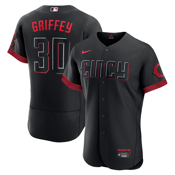 Men's Cincinnati Reds #30 Ken Griffey Jr.  Black 2023 City Connect Flex Base Player Jersey
