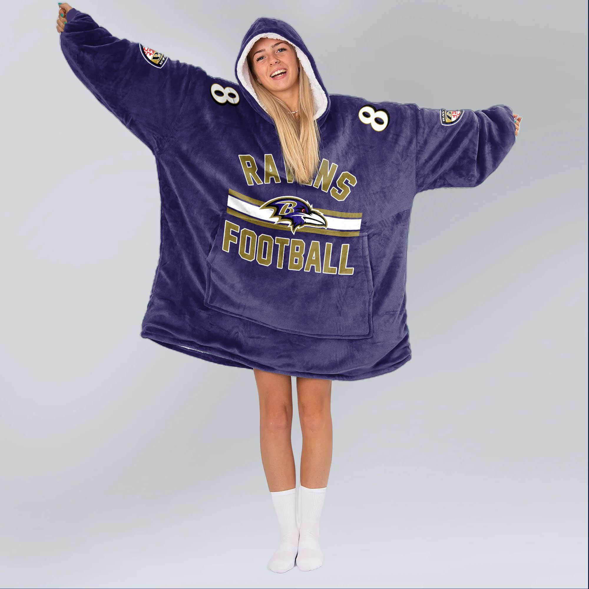 Adult L.J 8 Baltimore Football Unisex Blanket Hoodie