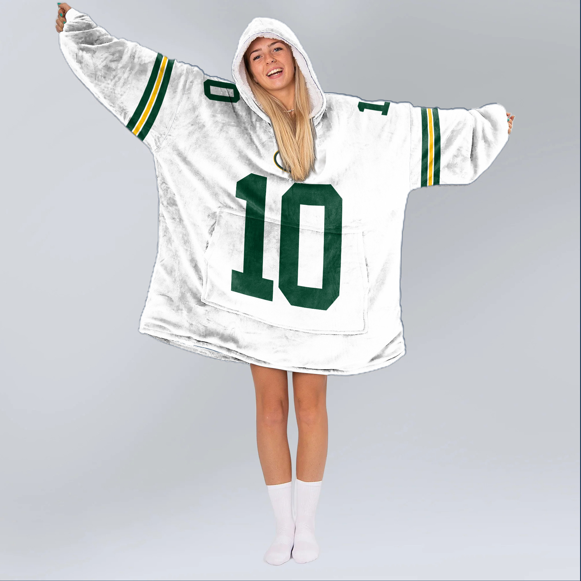 Adult J.L. 10 Green Bay Football Unisex Blanket Hoodie