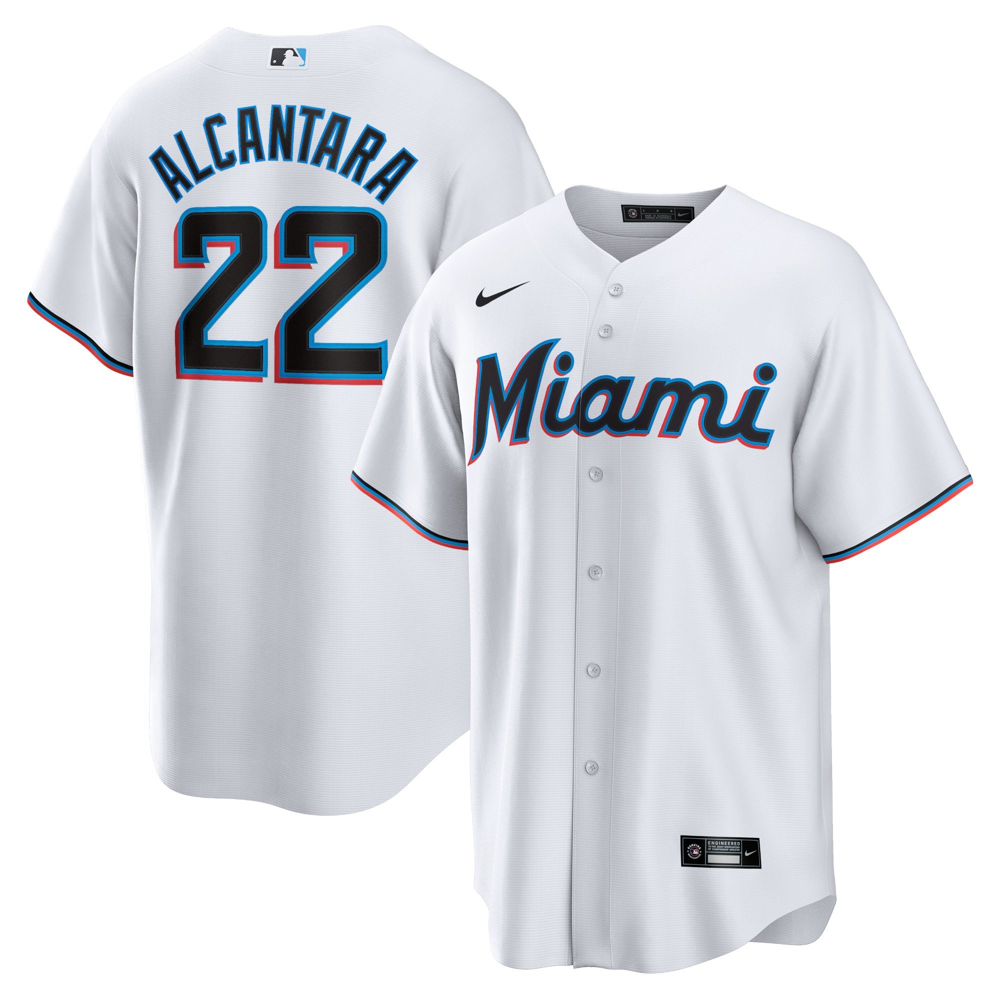 Men's Miami Marlins Sandy Alcantara  White Replica Player Jersey