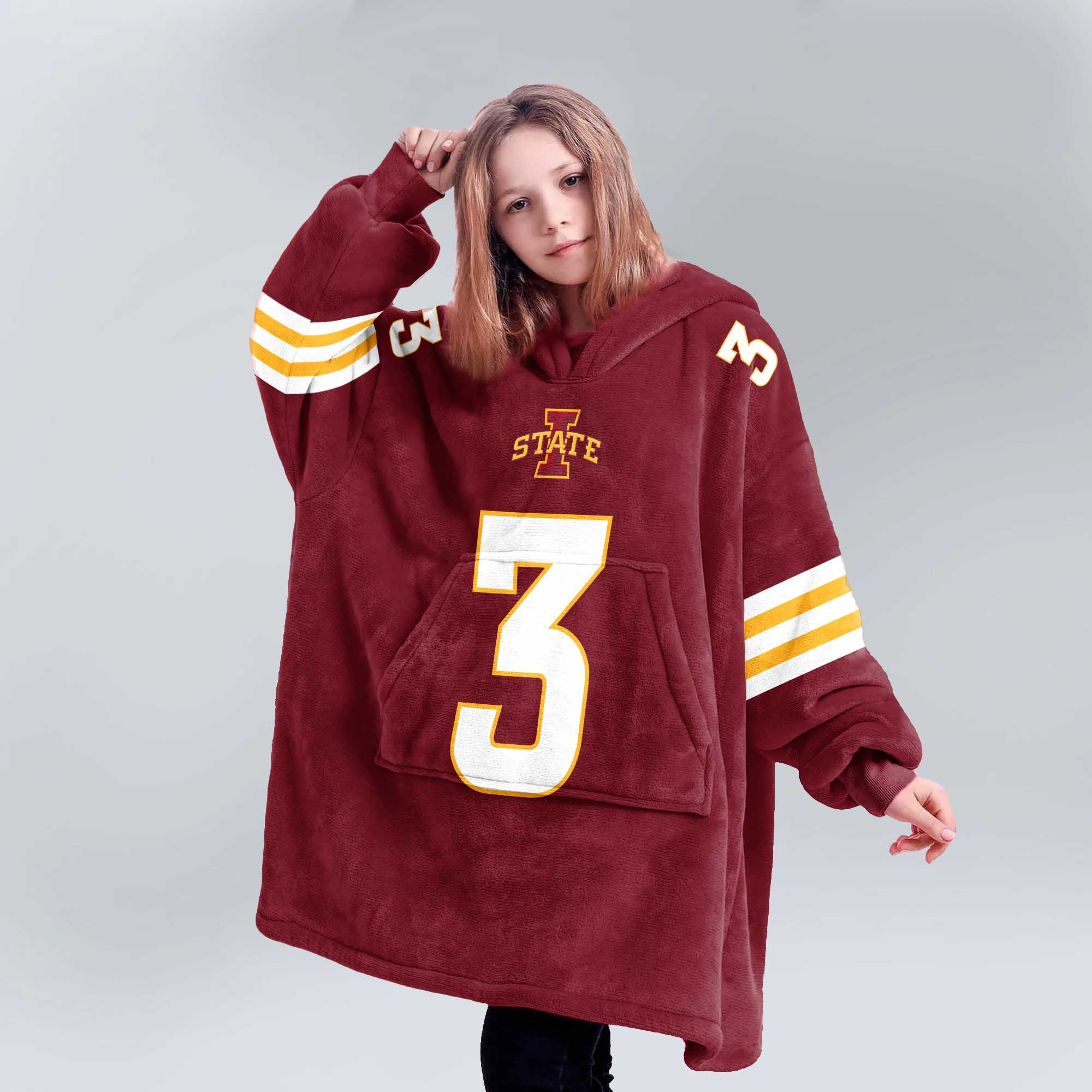 Adult 3 Iowa State Football Unisex Blanket Hoodie