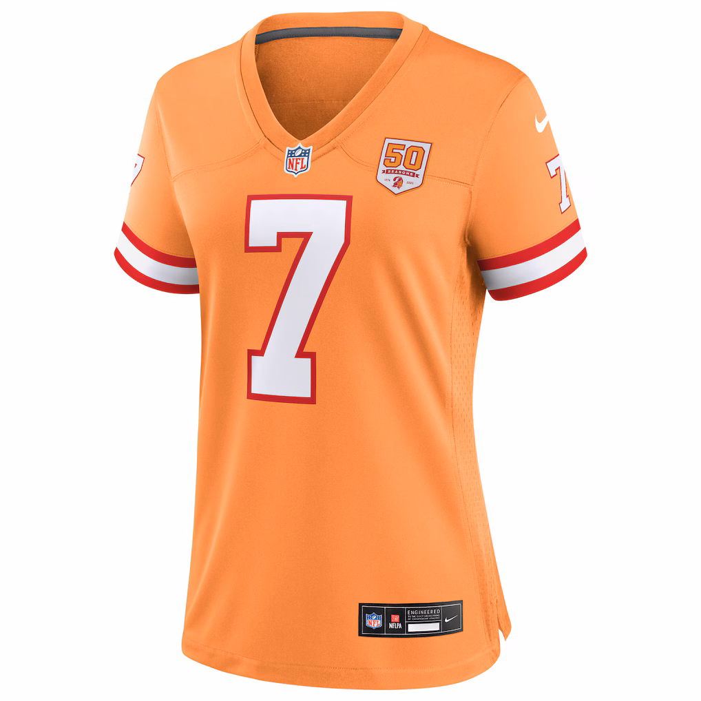 Bucky Irving #7 Tampa Bay Buccaneers Women's 50th Season Game Jersey - Creamsicle