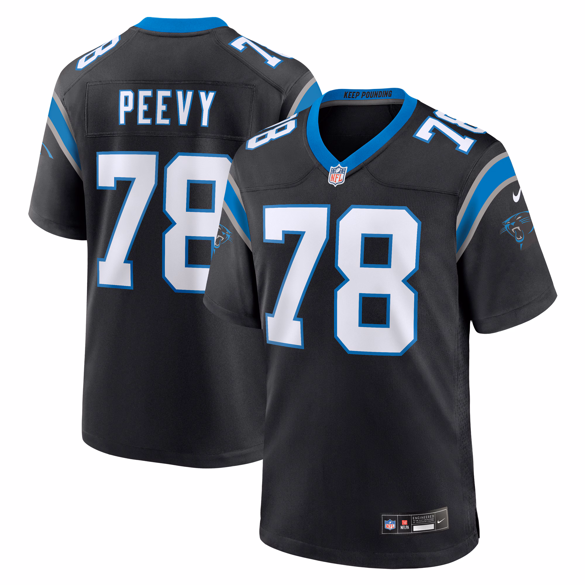 Jayden Peevy Carolina Panthers  Game Jersey -  Black