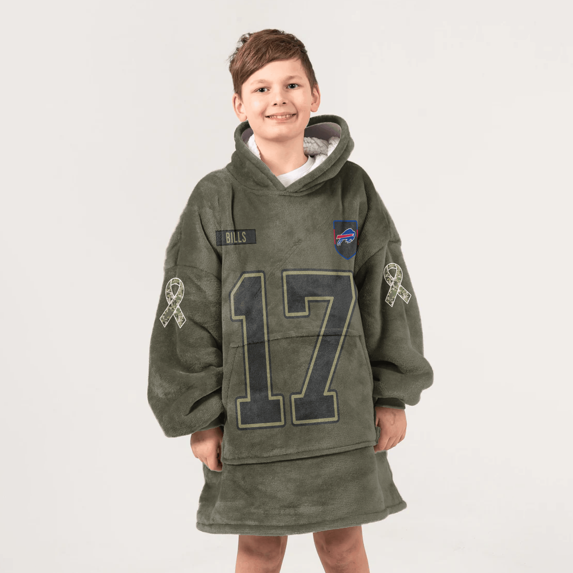 Kid J.A 17 Buffalo Football Blanket Hoodie – Olive Salute to Service