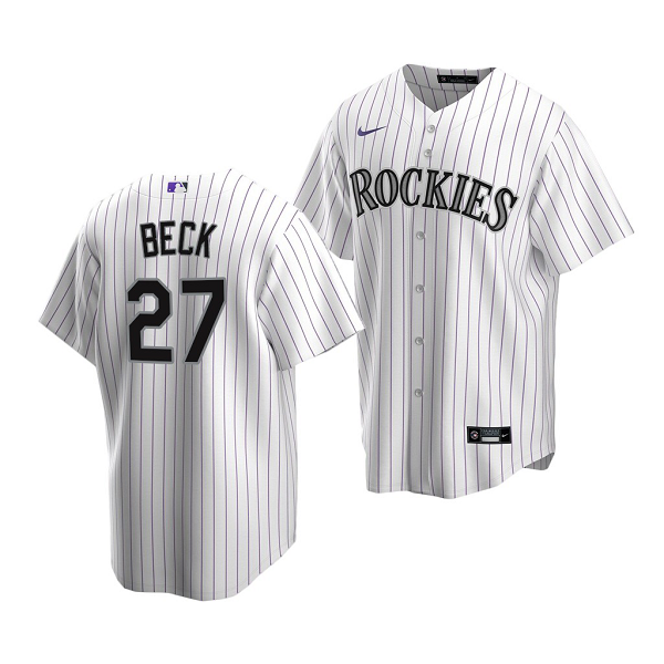 Men's Colorado Rockies #27  Beck 2022 MLB Draft Jersey White Home