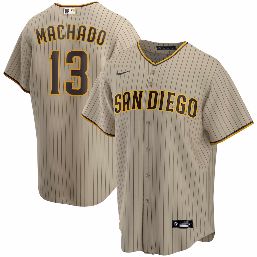 Men's San Diego Padres #13 Manny Machado Tan Alternate Replica Player Jersey