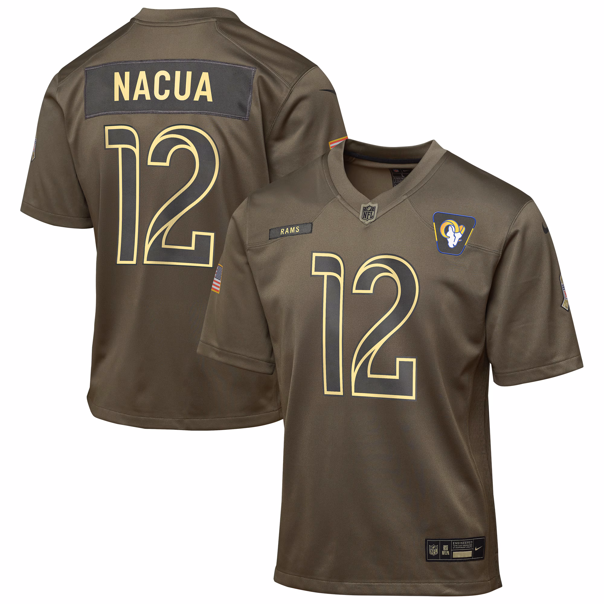 Youth Los Angeles Rams Puka Nacua Olive 2025 Salute to Service Game Jersey