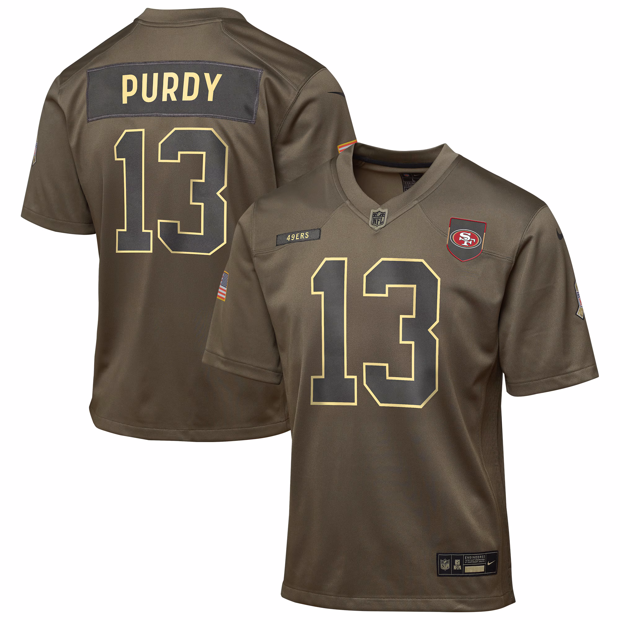 Youth San Francisco 49ers #13 Brock Purdy Olive 2025 Salute to Service Game Jersey