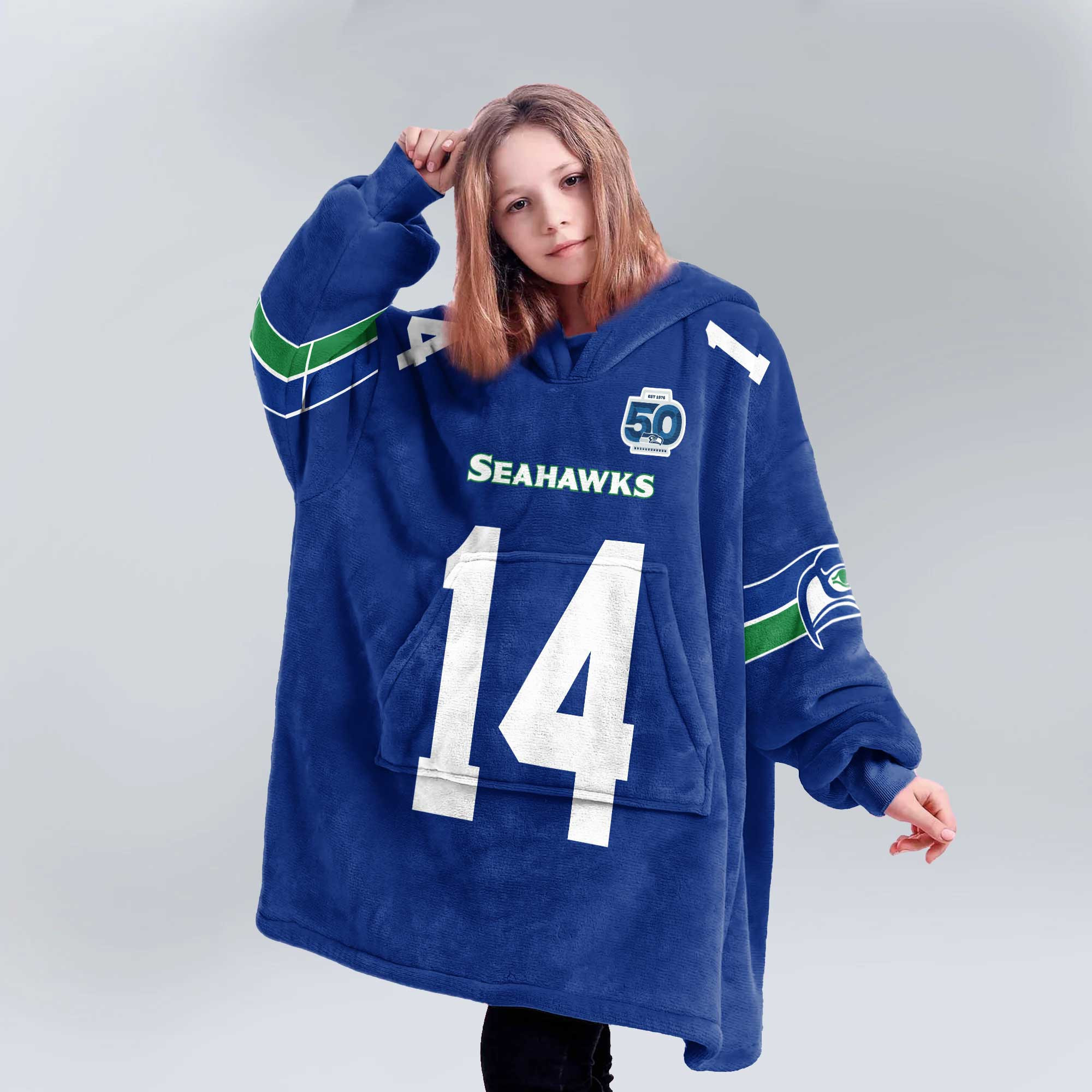 Kid 14 Seattle Football Unisex Blanket Hoodie