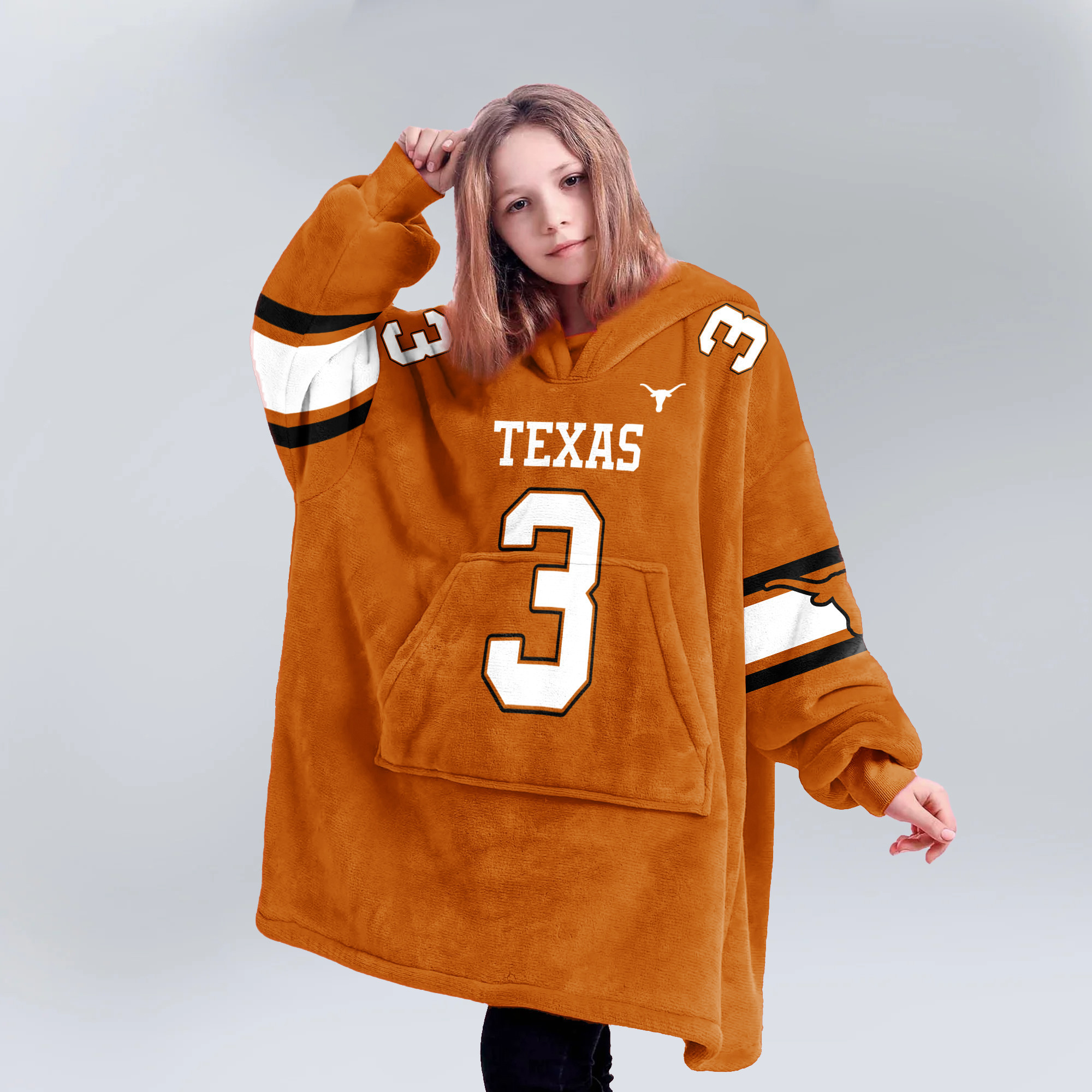 Adult 3 Texas Longhorns Football Unisex Blanket Hoodie