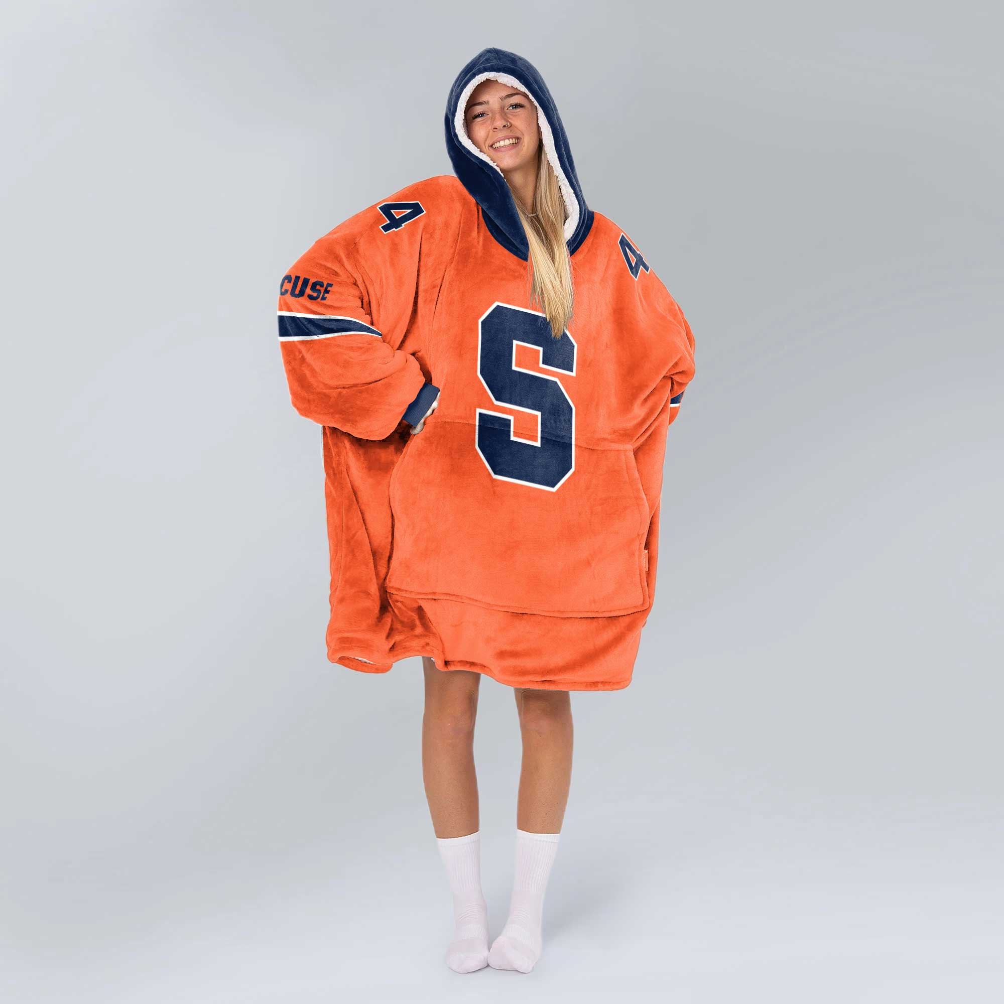 Adult #44 Navy Syracuse Football Unisex Blanket Hoodie