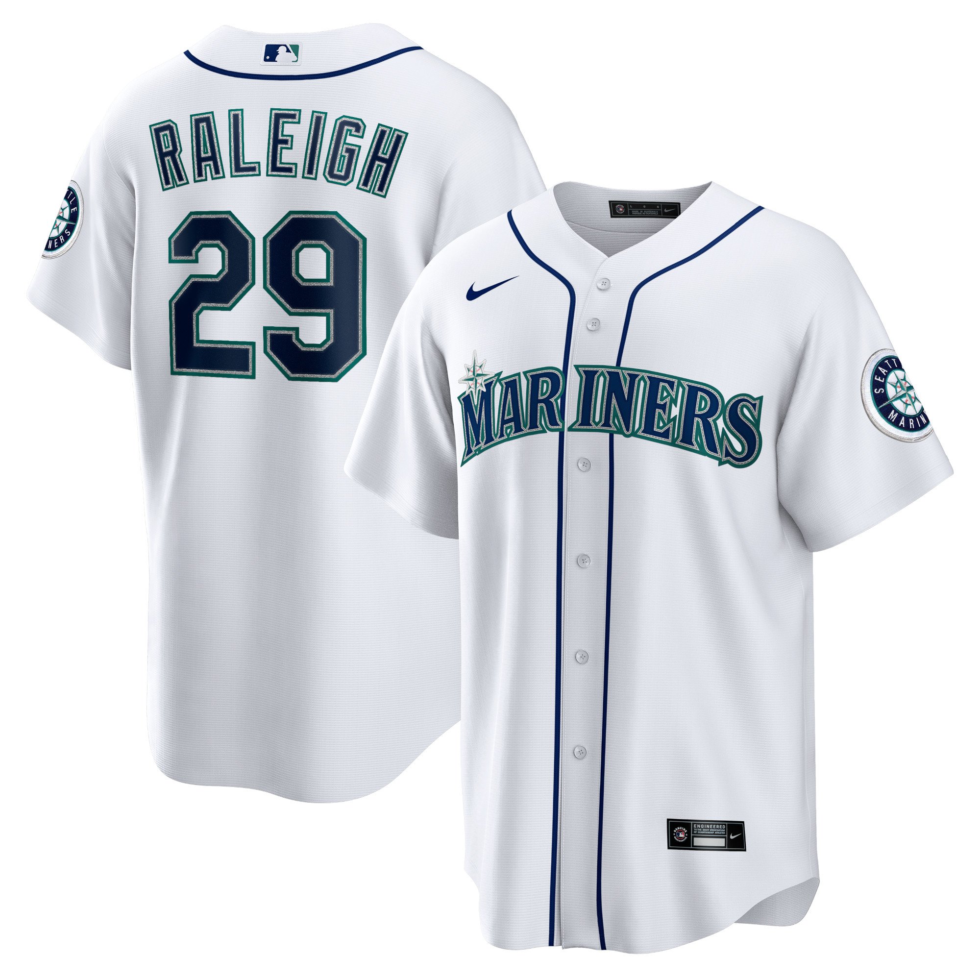 Men's Seattle Mariners Cal Raleigh  White Home Replica Jersey