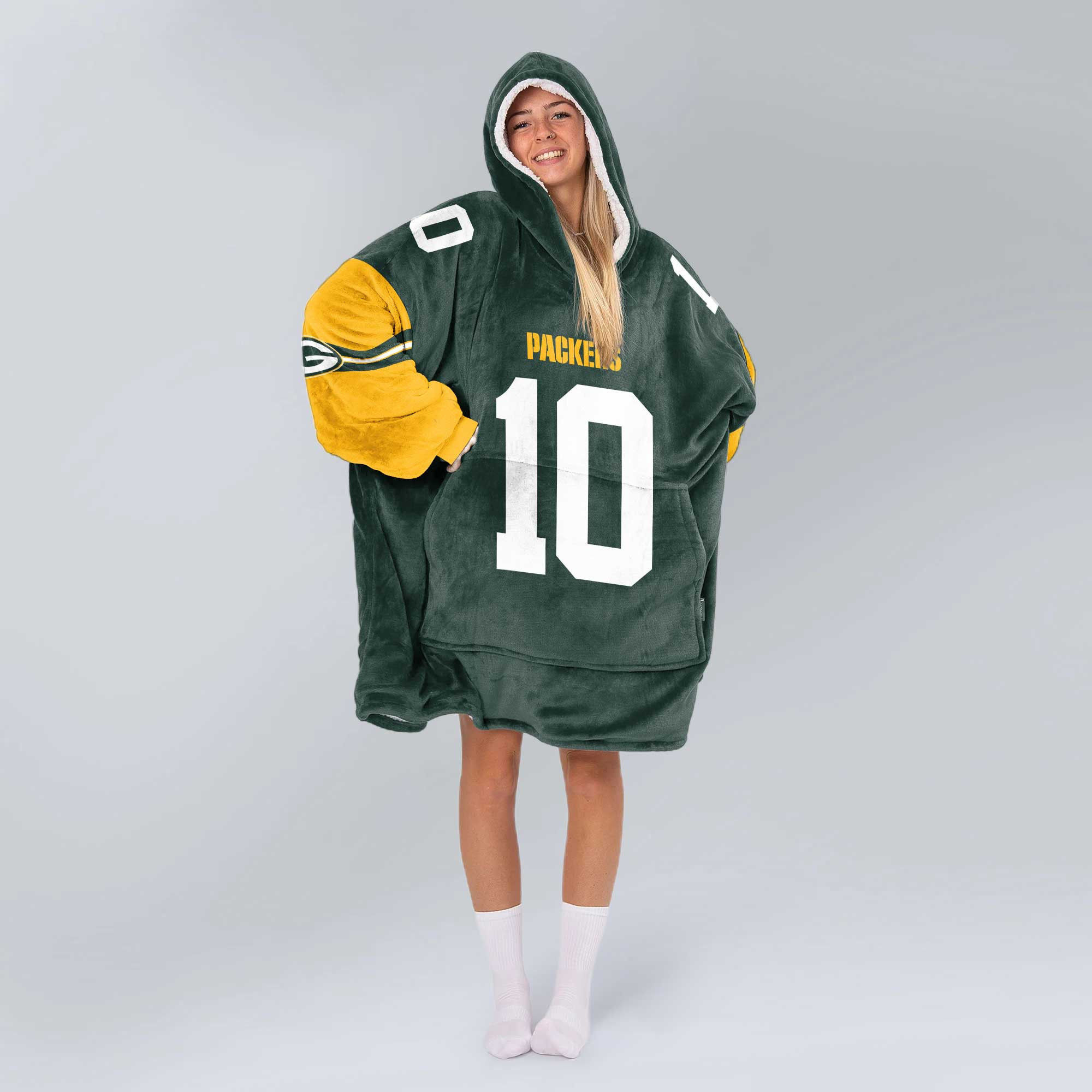 Adult J.L. 10 Green Bay Football Unisex Blanket Hoodie