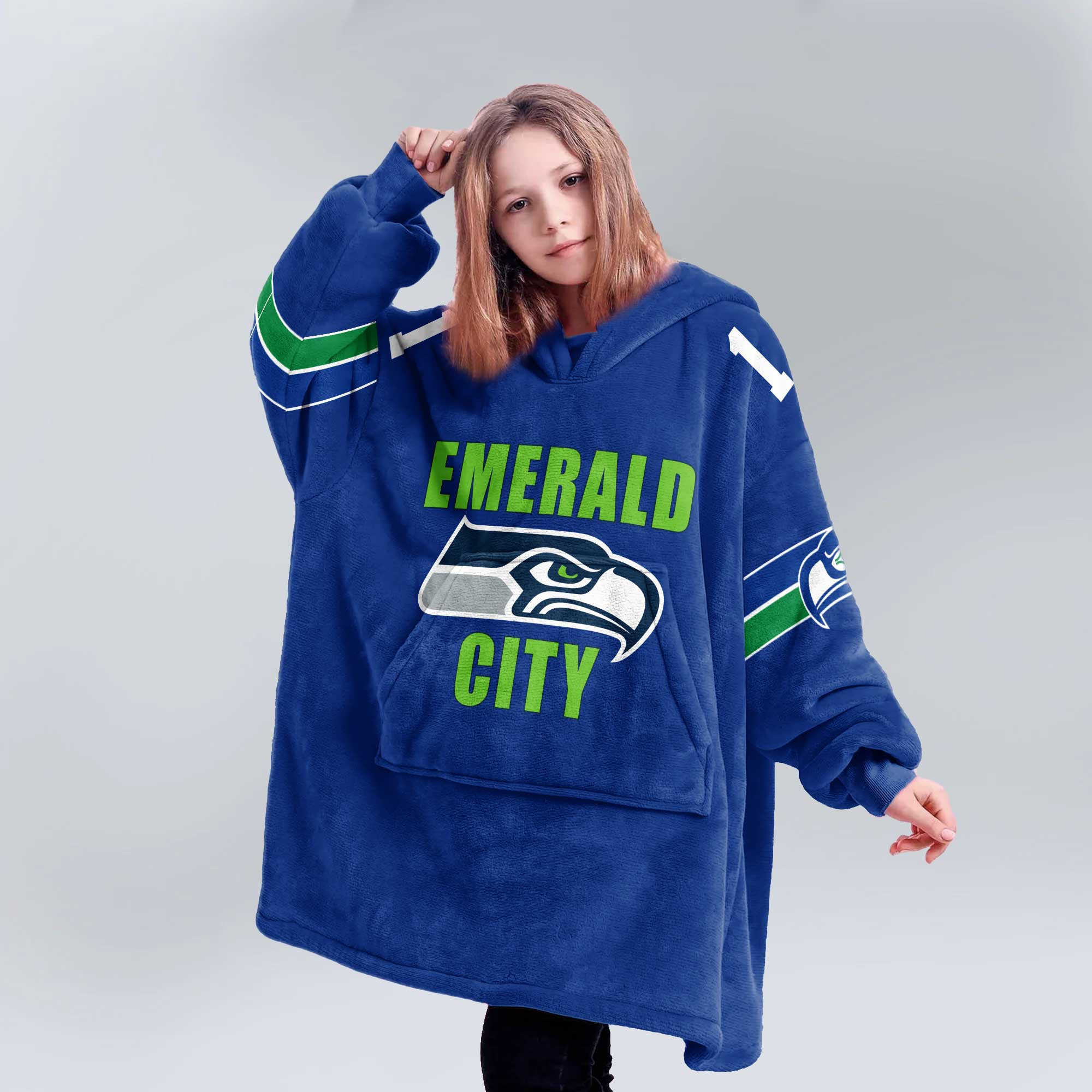 Kid Emerald City 11 Seattle Football Unisex Blanket Hoodie