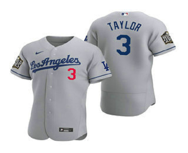 Men's Los Angeles Dodgers #3 Chris Taylor Gray 2020 World Series Road Flex Base  Jersey