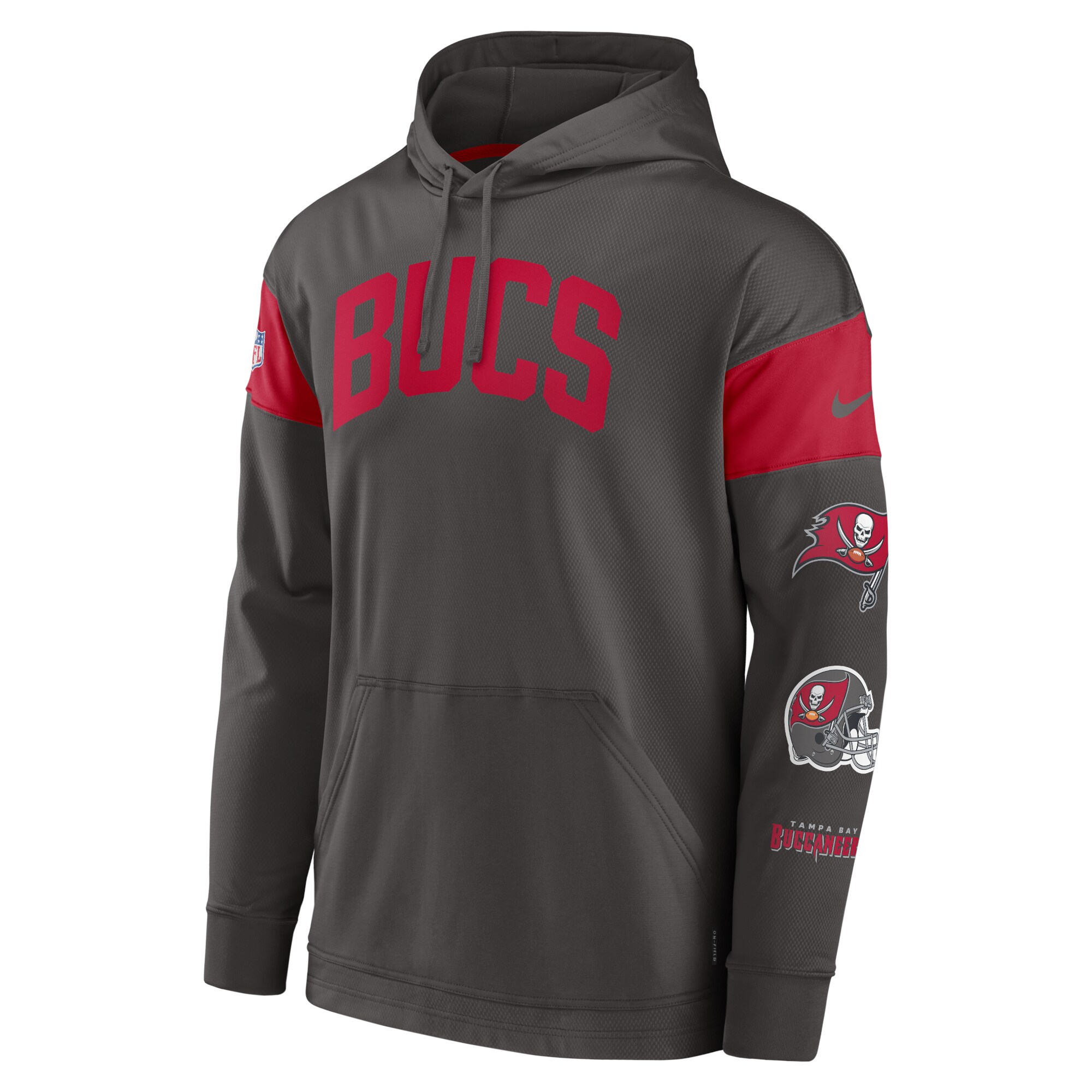 Tampa Bay Buccaneers Sideline Athletic Arch Jersey Performance Pullover Hoodie - Pewter