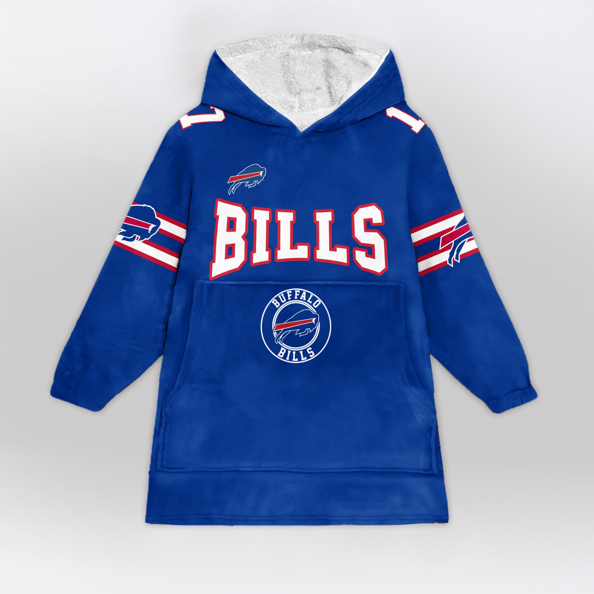 Adult 17 Buffalo Football Unisex Blanket Hoodie