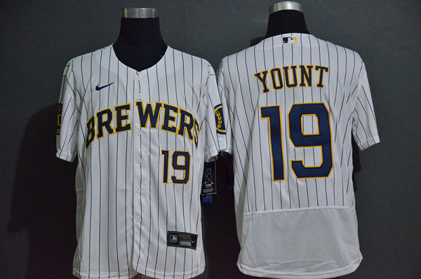 Men's Milwaukee Brewers #19 Robin Yount White Stitched MLB Flex Base  Jersey