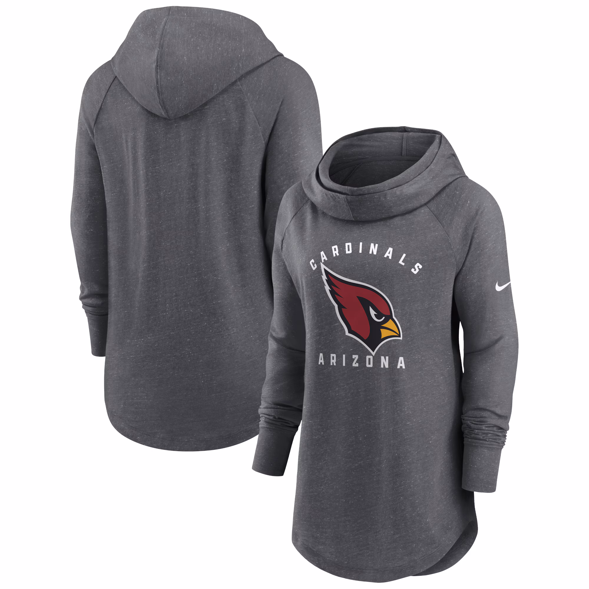 Arizona Cardinals Women's Raglan Funnel Neck Pullover Hoodie - Heather Charcoal
