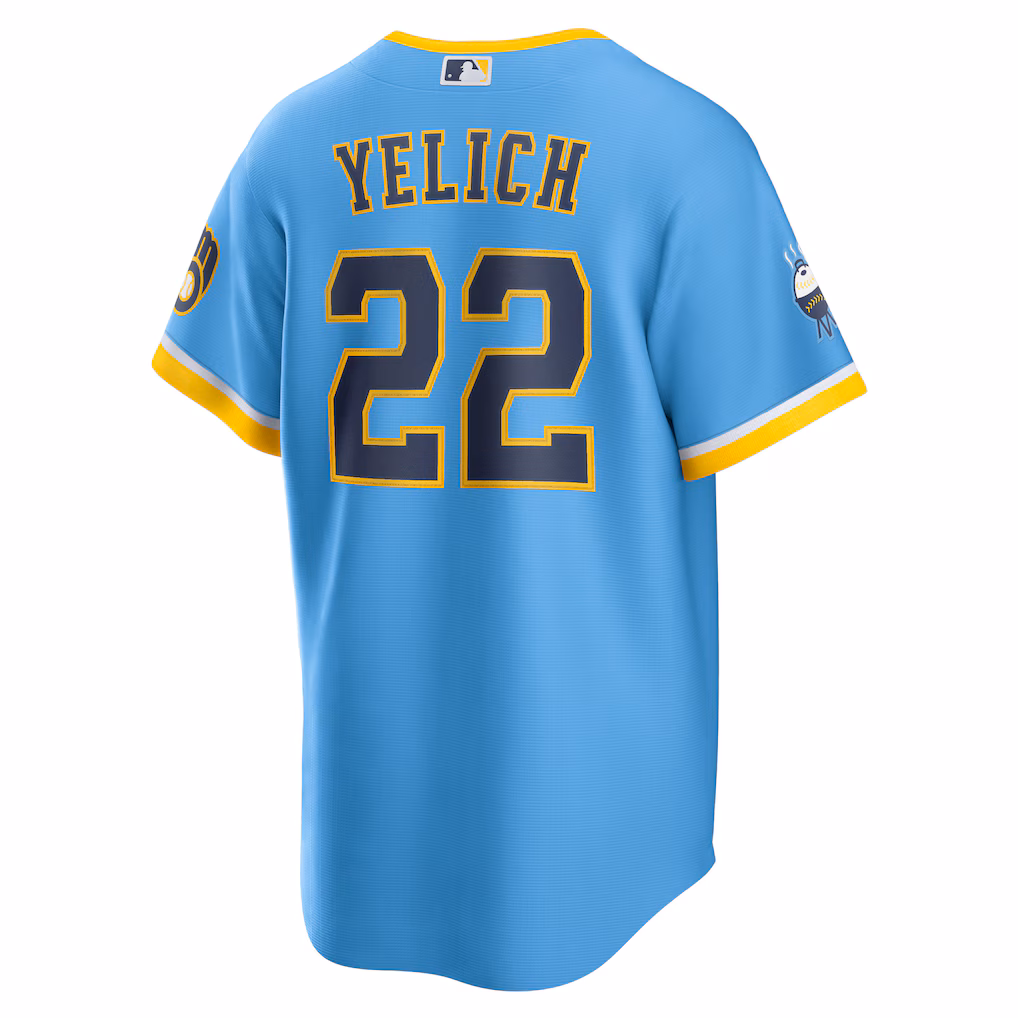 Men's Milwaukee Brewers #22 Christian Yelich Powder Blue City Connect Replica Player Jersey
