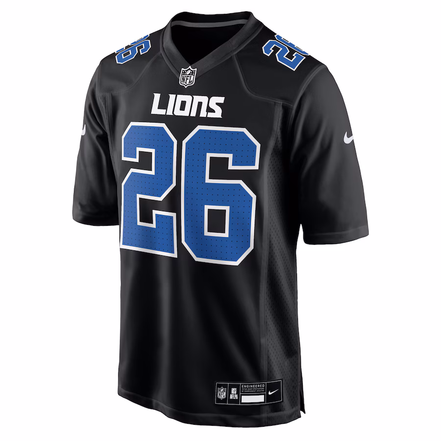 Men's Jahmyr Gibbs #26 Carbon Black Detroit Lions Fashion Jersey
