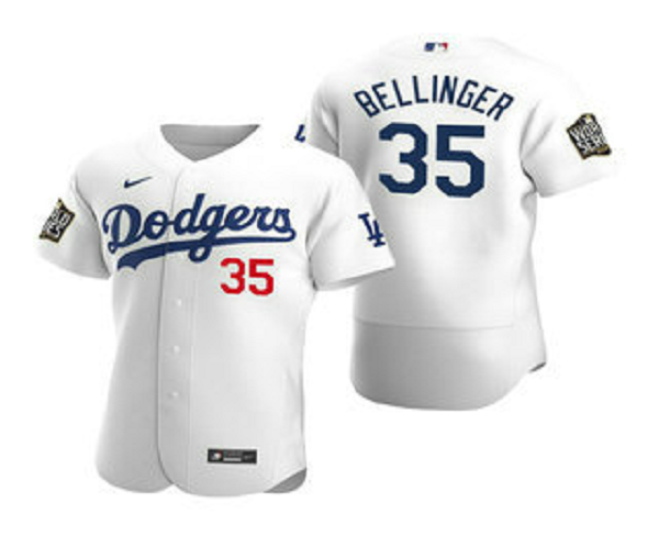 Men's Los Angeles Dodgers #35 Cody Bellinger White 2020 World Series Flex Base  Jersey