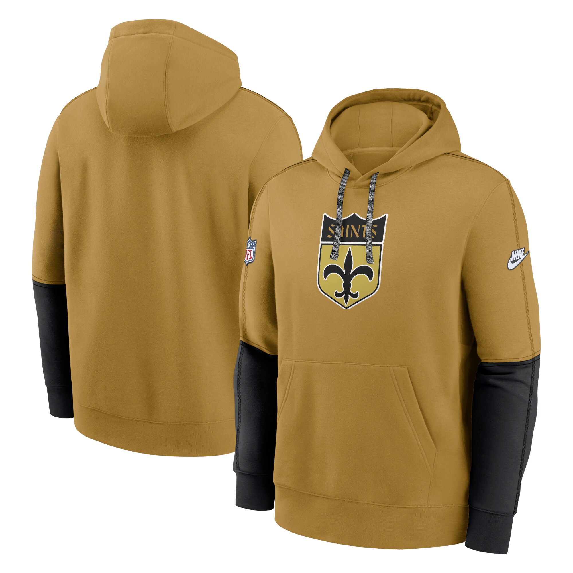 New Orleans Saints  Throwback Logo Club Tri-Blend Pullover Hoodie - Gold
