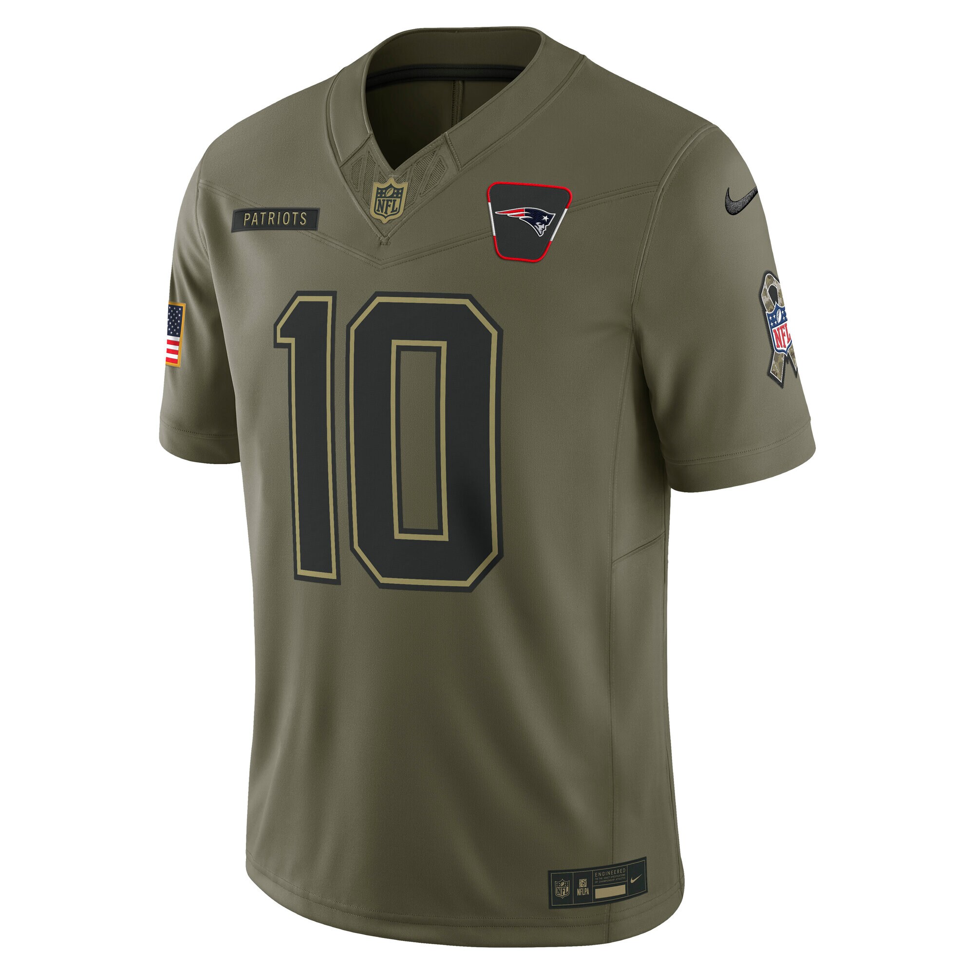 Men's New England Patriots Drake Maye Olive 2025 Salute to Service Limited Jersey