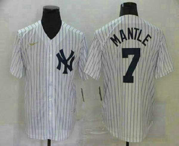 Men's New York Yankees #7 Mickey Mantle White Throwback Stitched MLB Cool Base  Jersey