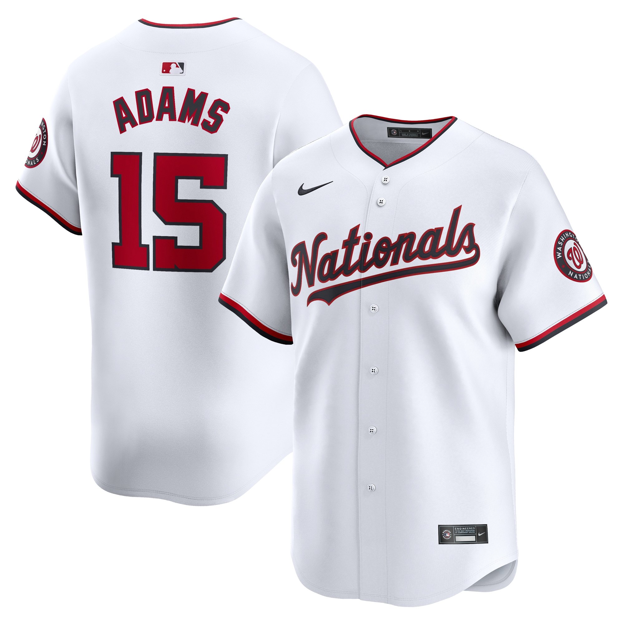 Men's Washington Nationals Riley Adams  White Home Limited Player Jersey