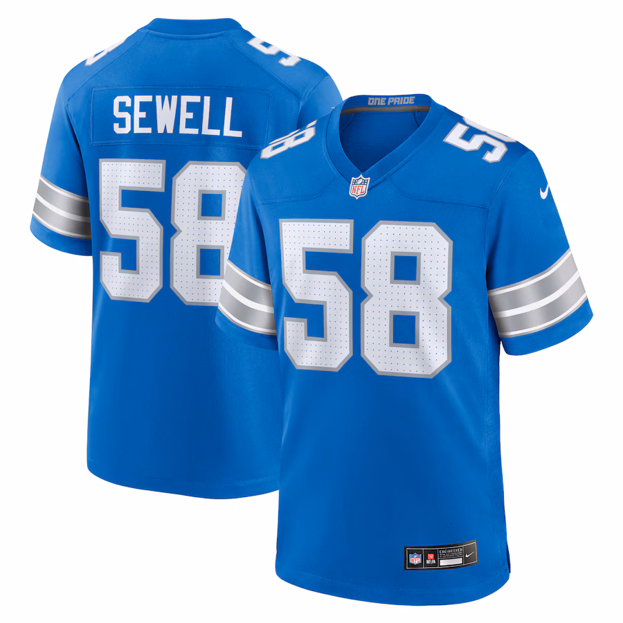 Men's Penei Sewell #58 Blue Detroit Lions Game Jersey