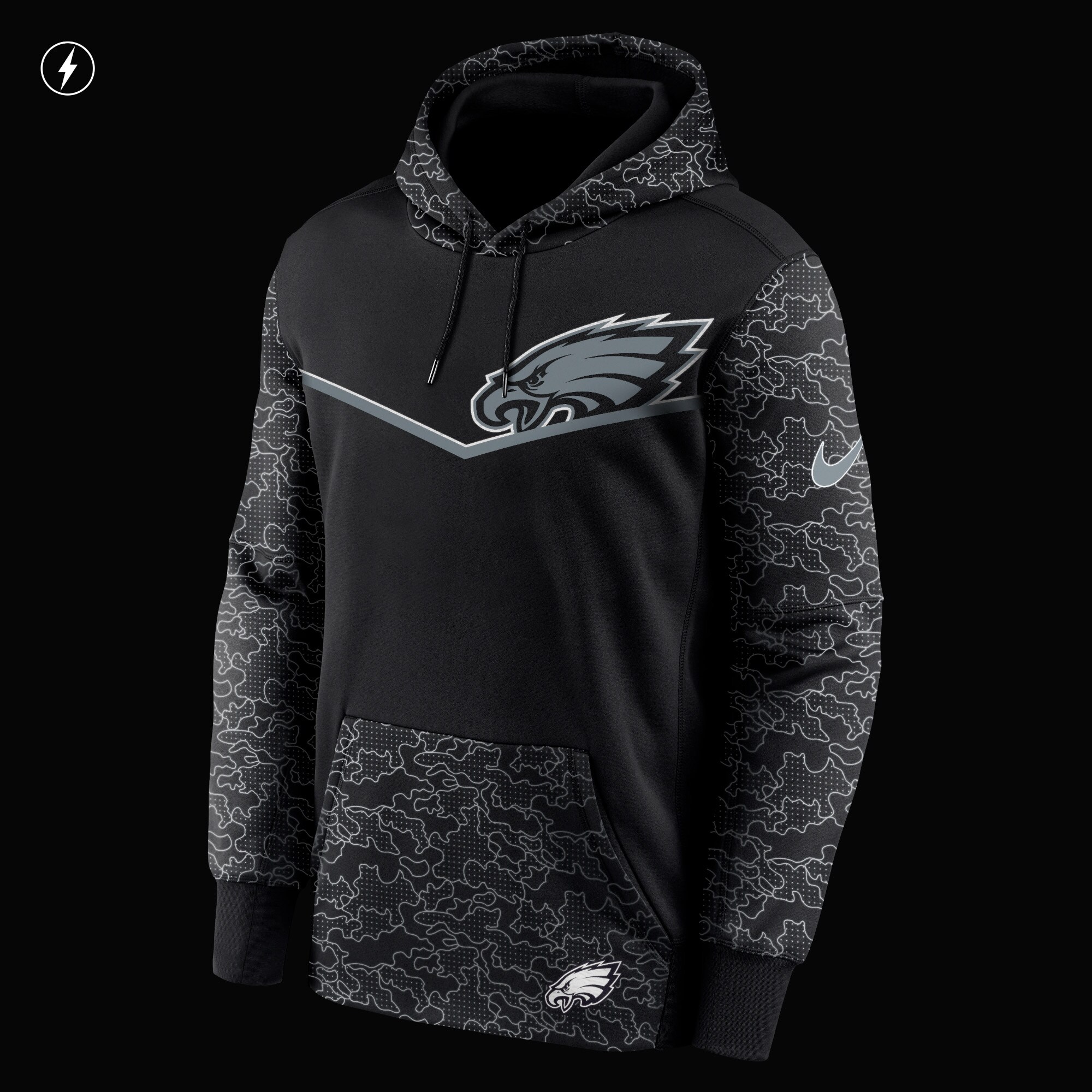 Philadelphia Eagles RFLCTV Chevron Pullover Hoodie - Black