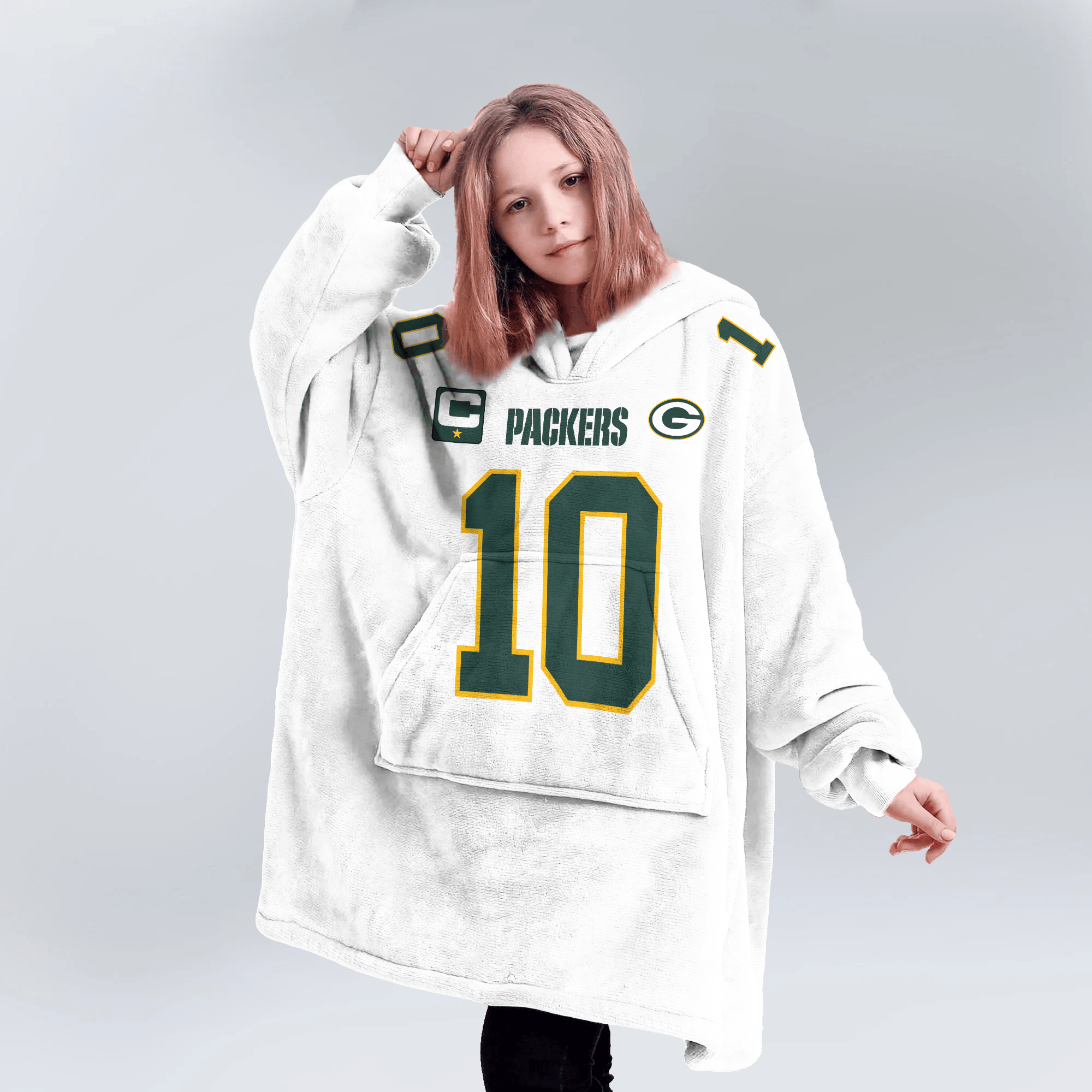 Kid J.L 10 Captain Green Bay Football Unisex Blanket Hoodie