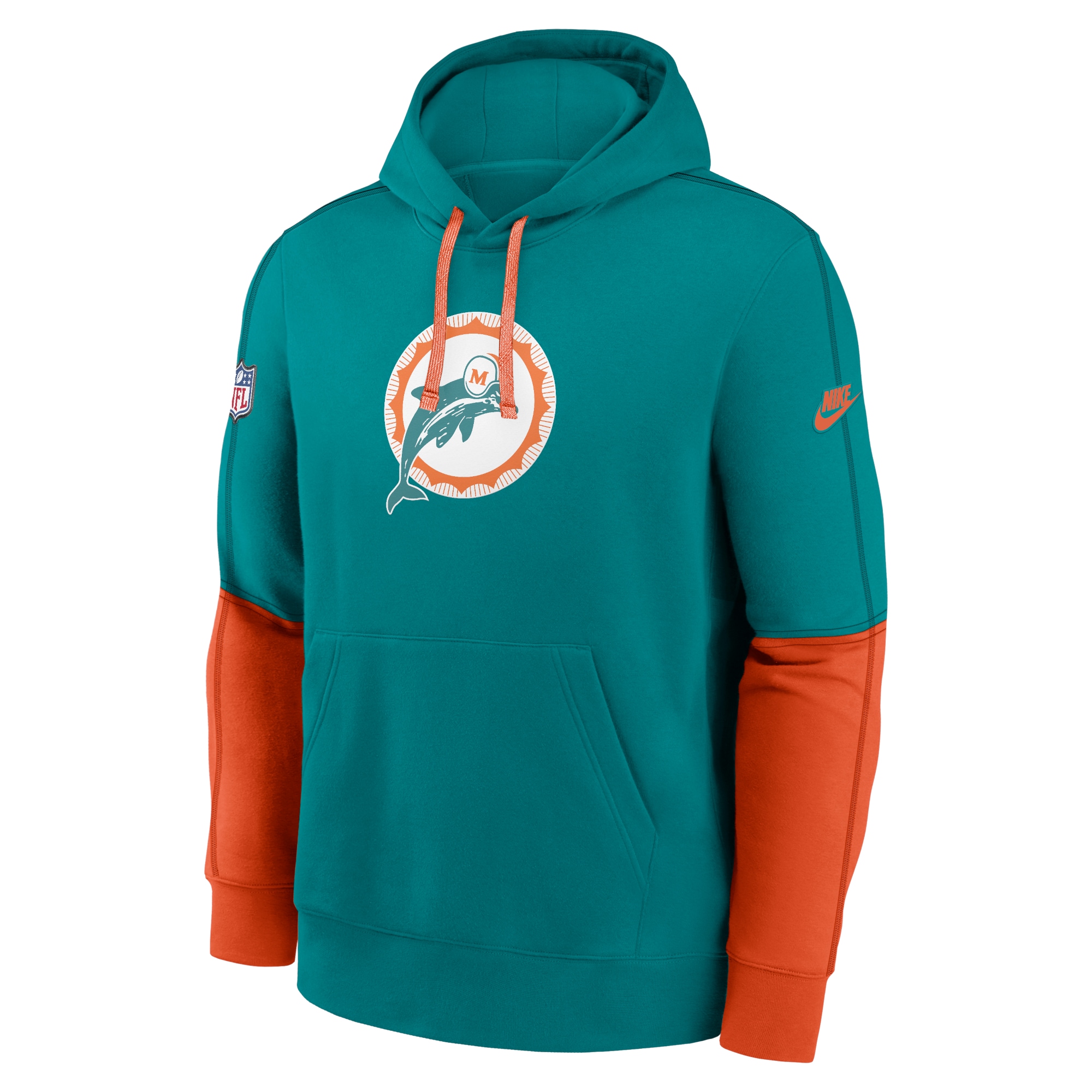 Miami Dolphins  Throwback Logo Club Tri-Blend Pullover Hoodie - Aqua